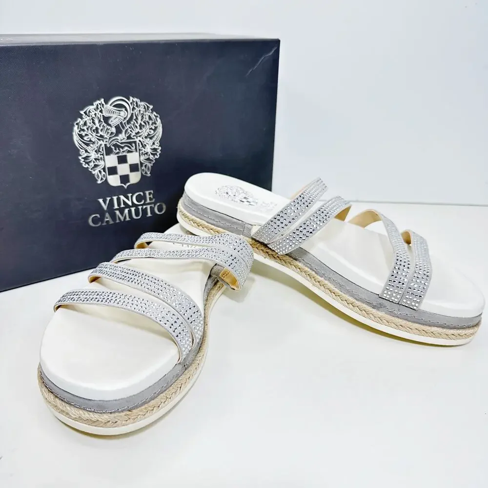 Vince Camuto Rallsan Strappy Rhinestone Sandal Cloudy Gray Women 6W